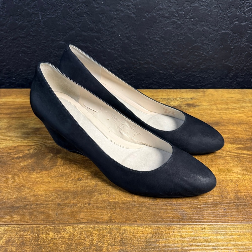 Cole Haan Tali Grand W16027 Black Waterproof Leather Wedge Pump Womens 9.5B
